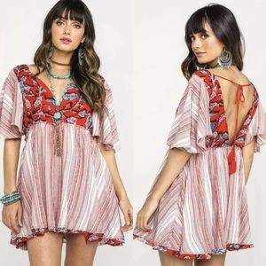 FREE PEOPLE UNDER THE SUN RED TASSEL STRIPED FESTIVAL BOHO COLORFUL TUNIC DRESS